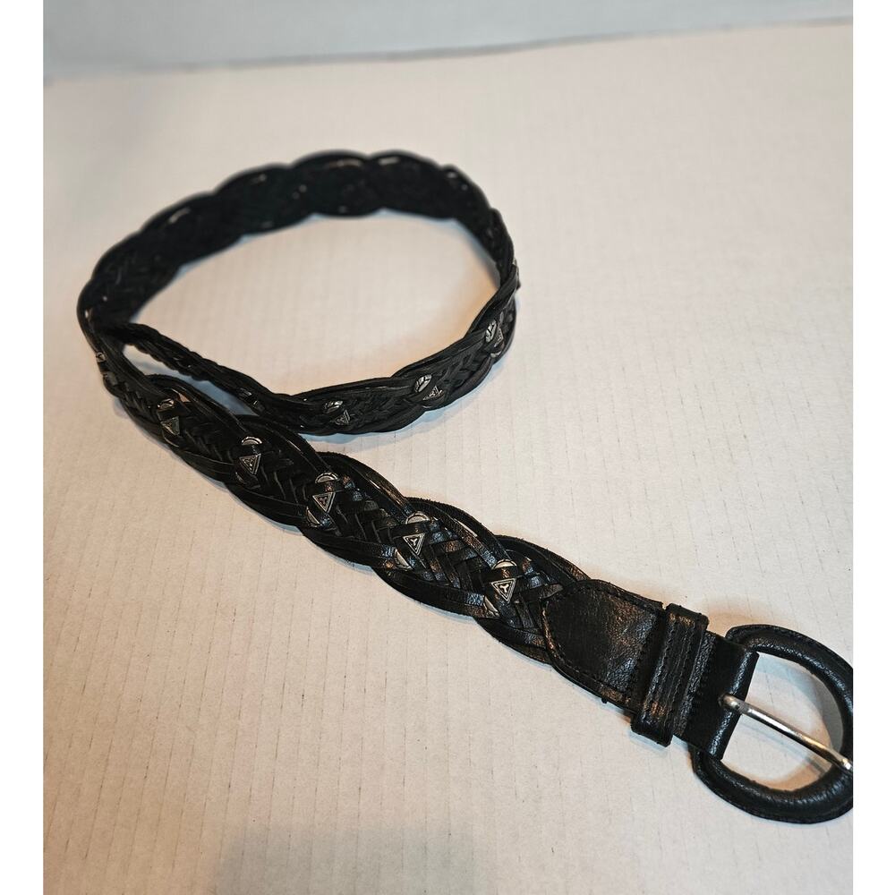 Genuine Leather Women's Belt Braided Silver Accents 1.5" wide 34" long India